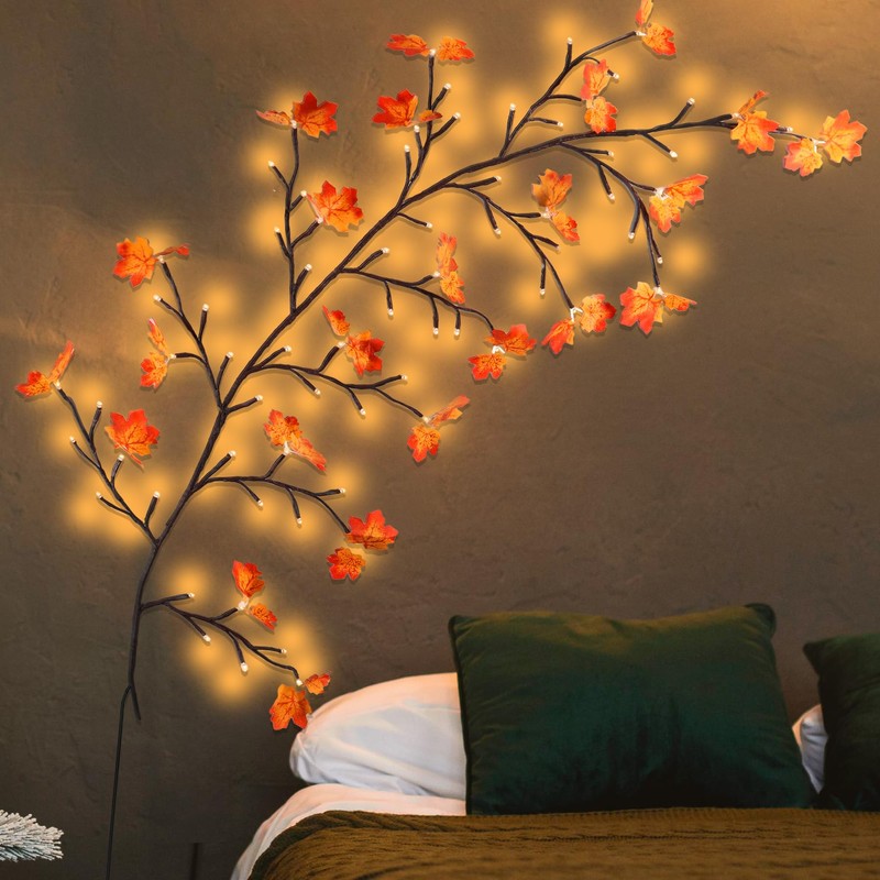 Fall Garland with Lights Plug in Maple Leaves Garland Fall