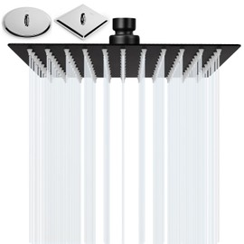 BalladHome 8 Inch Shower Head, Rain Shower, Square Built-in Shower Heads, Adjustable Shower Head Made of 304 Stainless Steel with Anti-Scale, Nozzles, Rain Shower Head (20 x 20 cm, Matt Black)-F