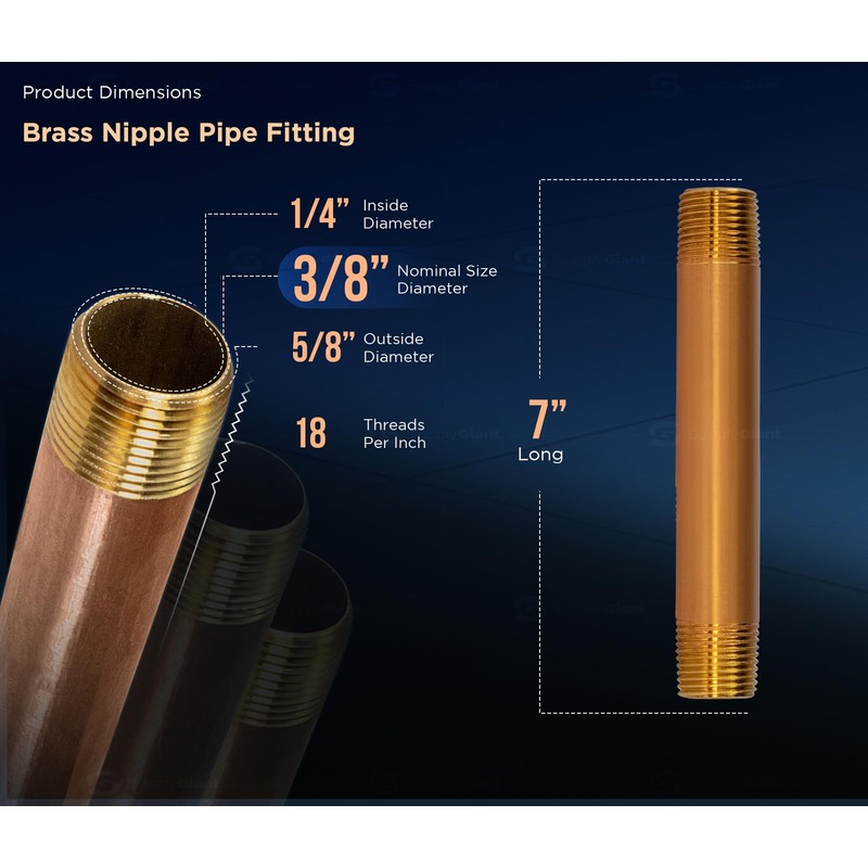 Supply Giant 7 inch Long Brass Nipple Pipe Fitting with