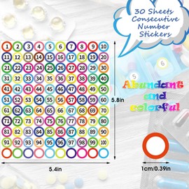 3300 Pcs Consecutive Number Stickers 1-100, 0.4" Mini Round Number Labels with Blank Dots, Assorted Color Borders for Easy Spotting, Inventory Tracking, Teacher Supplies, Office & Home Organization