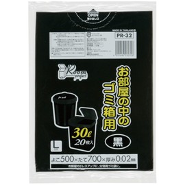 Japax PR32 Trash Bags, Black, Width 19.7 x Height 27.6 x Thickness 0.008 inches (50 x 70 x 0.020 mm), 7.6 gal (30 L), 20 Pieces, Room Project, For Trash Bags in Rooms, Plastic Bags