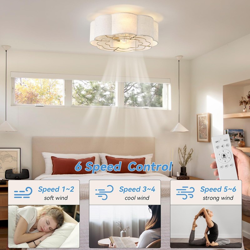 Phrylix 20" Boho Ceiling Fans with Lights, Low Profile Ceiling
