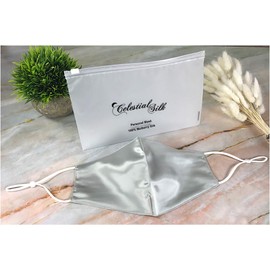 CELESTIAL SILK Premium 22 Momme Silk Face Mask Reusable and Washable Anti Dust Mouth Cover with Adjustable Ear Loops Women (Regular, Silver)