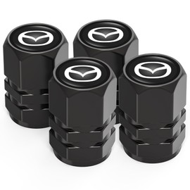 Tire Valve Caps, Valve Stem Caps Fit Mazda M2 M3 M5 M6 MX5 RX7 RX8 A8 CX9 MX6 R3 CX-5 CX-7 CX-8, Alloy Car Tire Caps for Corrosion Resistant Leak-Proof Car Accessories, Black