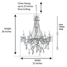 gypsy color The Original Brink House Plug-in 6 Light Crystal White Hanging Swag Chandelier H26”xW12”, White Metal Frame with Clear Glass Stem and Acrylic Crystals