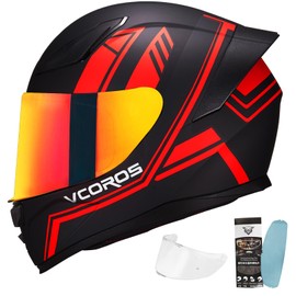 Full Face Motorcycle Helmet for Unisex-Adults DOT Approved WS-609 Motorbike Street Bike Racing Helmets with Visor and Anti-Fog Film(Matte Red Lines,L)