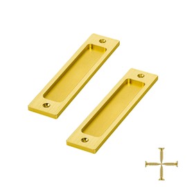 INCAUCA 2 Pack Barn Door Handles, 6 Inch Flush Door Pull, Recessed Door Handles, Sliding Closet Door Finger Pull, Rectangular Flat Plate for Pocket Door Drawer Cabinet Cupboard (Gold)
