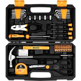 62-Piece Household Tool Set：Small Basic Home Tool Kit with Plastic Toolbox, Hand Tools with Storage Case DEKOPRO