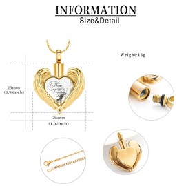 QGJNSGC Cremation Jewellery for Ashes Pendant Crystal Heart Urn Necklace with Mini Keepsake Urn Memorial Ash Jewellery, Stainless Steel