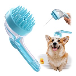 LOOHOI Dog Bath Brush, Silicone Pet Bath Brush with Soap Dispenser,Deep Cleansing & Gentle Massage for Dogs & Cats, Suitable for Long & Short Hair, Easy Grip, Bathing & Grooming(Blue)
