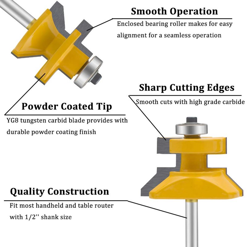 LEATBUY-TECH 1/4-Inch Shank Tongue and Groove Flooring Router Bit Set