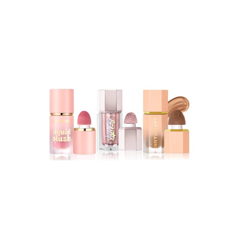 3-Pack Contour, Highlighter & Blush Set - Long-Lasting, Natural, Lightweight,