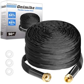 Gnimihz Garden Hose 50ft, Made of TPE(Not PVC), Ultra-Light & Flexible Water Hose with Solid Brass Fittings, Non-Shrinking, Easy to Storage, Drinking Water Safe Material, All-weather, Black, Newbox | Gnimihz