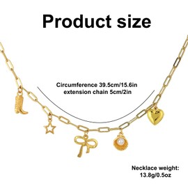 Mikovivi Western Cowboy Boots Beach Necklace, Delicate Golden Beach Jewellery, Golden Bow Shell Pendant, Paper Clip Necklace for Women, Fashionable Summer Jewellery, Clothing Accessories, Stainless