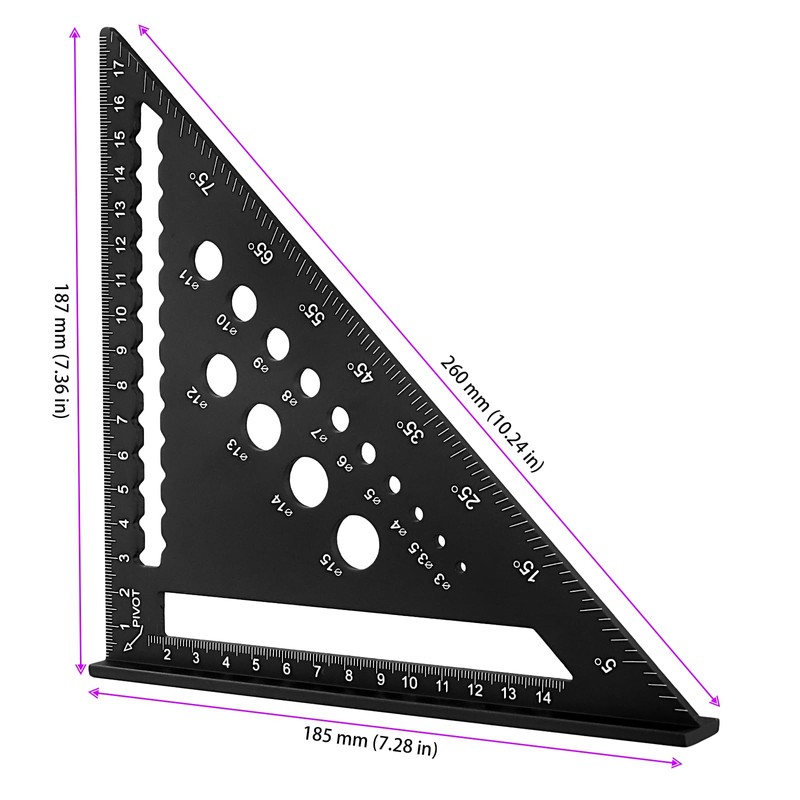 UNGFEI 2 Pack 7 inch Metric Triangle Ruler Square, 180mm