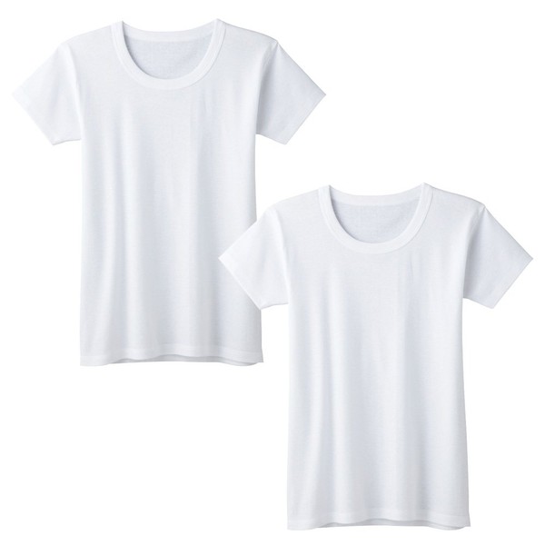 Gunze Kid's Undershirt, 100% Cotton, Short Sleeve, Round Neck (Wide