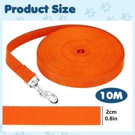 EOPUOZS Recall Lead 10 m for Dogs, Training Lead for Small to Large Dogs, Long Dog Lead for Training and Outdoor, Robust Lightweight Nylon Dog Lead with Hand Loop and D-Carabiner (Orange)