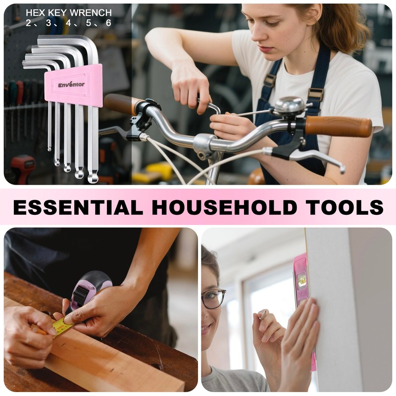 Enventor Pink Tool Kit Set for Women, 146PCS General Household