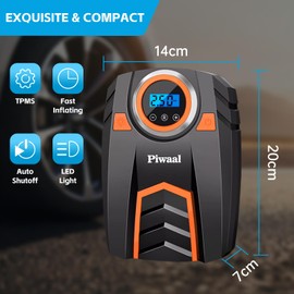 Piwaal Portable Air Compressor for Car Digital Auto Tire Pump Air Pump Tire Inflator for Car Tires and Other Inflatables with LED Light 12V DC (Orange)