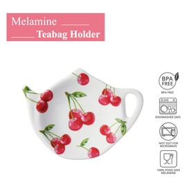 Supreme Housewares Cherry Tea Bag Holders, Teapot Shaped Tea Bag Coasters Spoon Rests Saucer Seasoning Dish Set, Red, 4 x 3 Inch, Set of 4