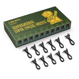 LEKATO Built-in 10000mAh Rechargeable Battery Guitar Pedal Power Supply, 10 Isolated DC Outputs, 9V 300mA, 100mA Effect Pedal Boards Power Supply, 5V/1A USB Port, Short Circuit Protection, PS-01R
