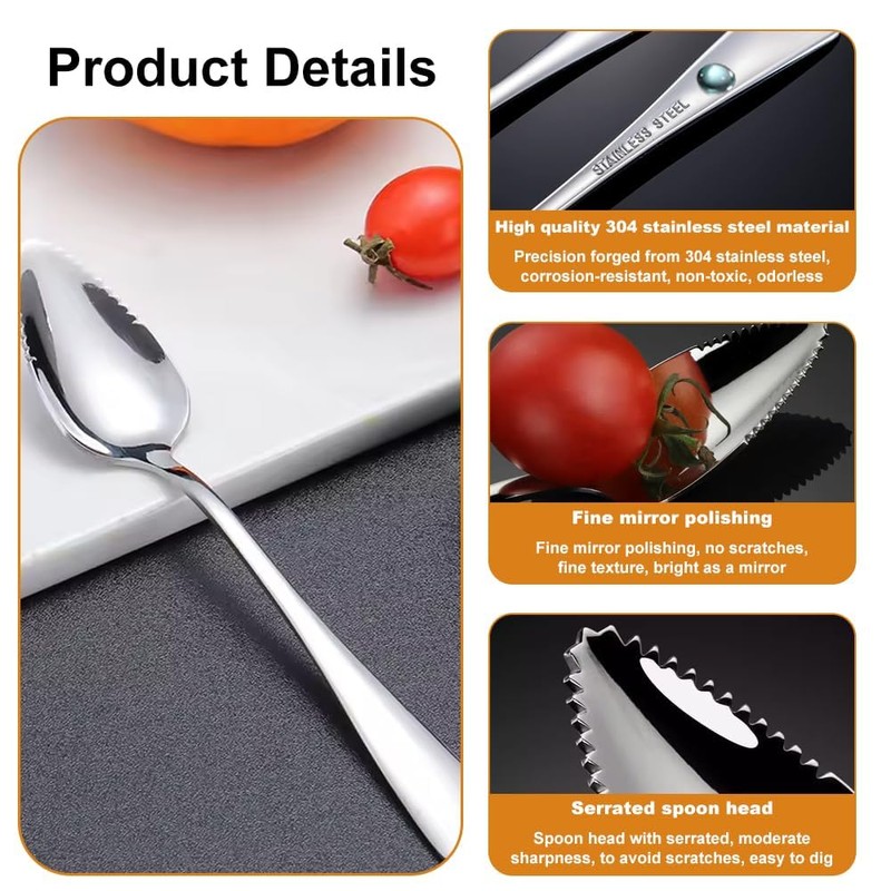 4 Pieces Grapefruit Spoon 16.8 cm Stainless Steel Serrated Spoons