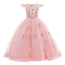 Girl Flower Royal Palace Lace Maxi A line Party Summer Dress Floor Length Princess Formal Prom Gothic Victorian Gowns Fancy Masquerade Dress Up for Party Wedding Pageant Peach Pink-02 11-12 Years
