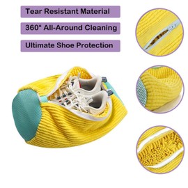 Shoe Washing Machine Bag，Laundry Bag for Shoes Cleaning ，Reusable Laundry Shoe Bag with Durable Hidden Zipper for Sports Shoes,Mesh Bags with Fluffy Fibers for Trainers(2Pcs) (Yellow)