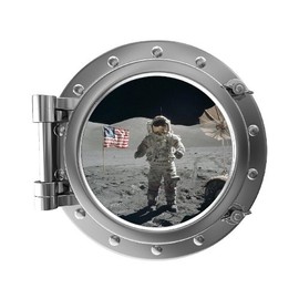 12" PortScape Astronaut #1 Porthole 3D Window Wall Decal Instant Space Ship View Removable Wall Sticker NASA Apollo Lunar Moon Planets Peel and Stick Vinyl Decor