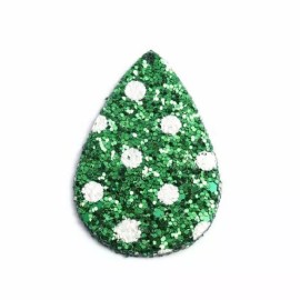 Unbranded 10 pcs. Green Glitter Faux Leather Dangle Charms Pendants – Teardrop – 56mm