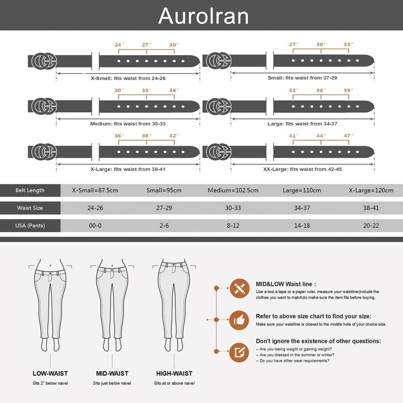 Aurolran Women's Leather Belt with Buckle - Ideal for Dresses,