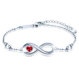 Women's Bracelet 925 Silver - Shiny Bracelets Sterling Silver Jewellery for Her Girls Adjustable Length Heart Crystals Infinity Women's Bracelet Comes with Gift Box, Sterling Silver, Crystal