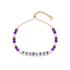 PAVOI 14K Gold Plated Colored Mantra Evil Eye Beaded Gemstone Bracelets for Women | Adjustable Friendship Beaded Bracelets with Words | Fearless