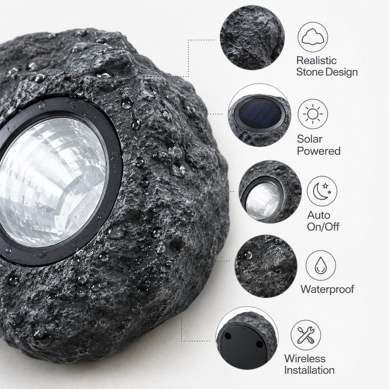 Solar Rock Light for Outdoor Landscaping – Waterproof Stone-Style Spotlight