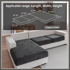 QIANMEW Couch Covers for Sectional Sofa, Washable Stretch Soft Sofa Cushion Covers L Shape Sofa Slipcovers Anti Slip Furniture Decor Protector for Pets (2 Seaters Covers+1 Chaise Cover,Dark Gray)