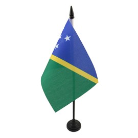 Solomon Table Flag 4'' x 6'' - Solomon Islander Desk Flag 15 x 10 cm - Black plastic stick and base - AZ FLAG
