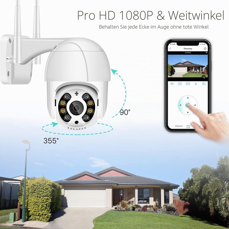 Anksono 2MP Outdoor WiFi Surveillance Camera, 350°/90° Swivelling PTZ Outdoor