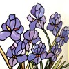 Blue Iris and Butterfly Stained Glass Suncatcher Window Panel |