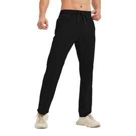 Idtswch 32" Long Inseam Men's Tall Yoga Sweatpants Open Bottom Joggers Casual Loose Fit Athletic Pants with Pockets Black