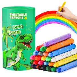 JYPS Washable Crayons for Toddlers, 24 Colors Twistable Silky Crayons Set with Dinosaurs Pen Holder, Non Toxic Safe for Children Ages 1-3, Art Supplies Coloring Crayons Set for 4-12 Girls/Boys Gift