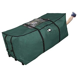 ProPik Rolling Christmas Tree Storage Bag, Fits Up to 9 Foot Tall Disassembled Trees, 25" X 25" X 60", Extra Large Heavy Duty Xmas Container with Wheels, Handles and Straps (Green)