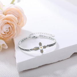 AOBOCO Mustard Seed Cross Bracelet with Citrine Birthstone Sterling Silver With God All Things are Possible Bangle Christian Faith Religious Jewelry Gift for Women(November)