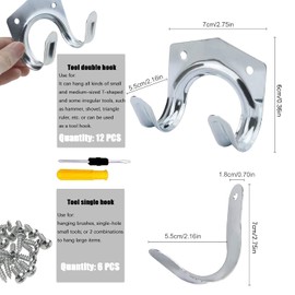 GZcaiyun Pack of 18 Garden Tool Holder Hooks, Single Hook/Double Hook Device Holder for Garage, Garden, Bicycle Shed with 30 Screws & 1 Screwdriver