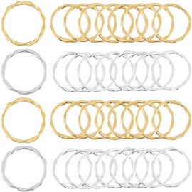 SUNNYCLUE 1 Box 100Pcs Bezel Charms Alloy Linking Rings Circle Frames Hollow Textured Charms Golden Silver Links Charm Connectors Open Back Bezels Round Pendant Frames for Jewellery Making Charms