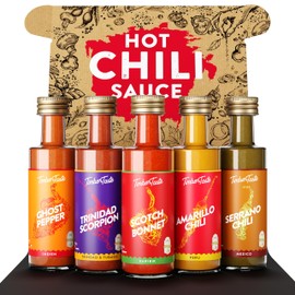 TIMBER TASTE® World Hot Sauce Gift Set [5x1.35 oz] Hot Sauce Variety Pack - Spicy Condiment Set for Heat Lovers in Mini Bottles - Gourmet Spicy Food Gifts for Women & Men - Birthday Gifts for Men