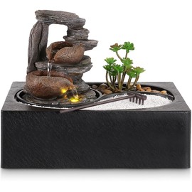 WICHEMI Water Fountains Indoor Waterfall Fountain Tabletop Fountain with LED Light Water Feature Indoor Zen Meditation Relaxation Desktop Fountains for Home and Office Indoor Spaces Decor