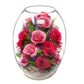 Premium Fresh Cut Preserved Flower Bouquet in a Sealed Glass Vase | Long Lasting Bouquet Roses Stays Fresh for 5+ Years | No Water Needed | Allergy Free | Unique Rose Gifts for Women