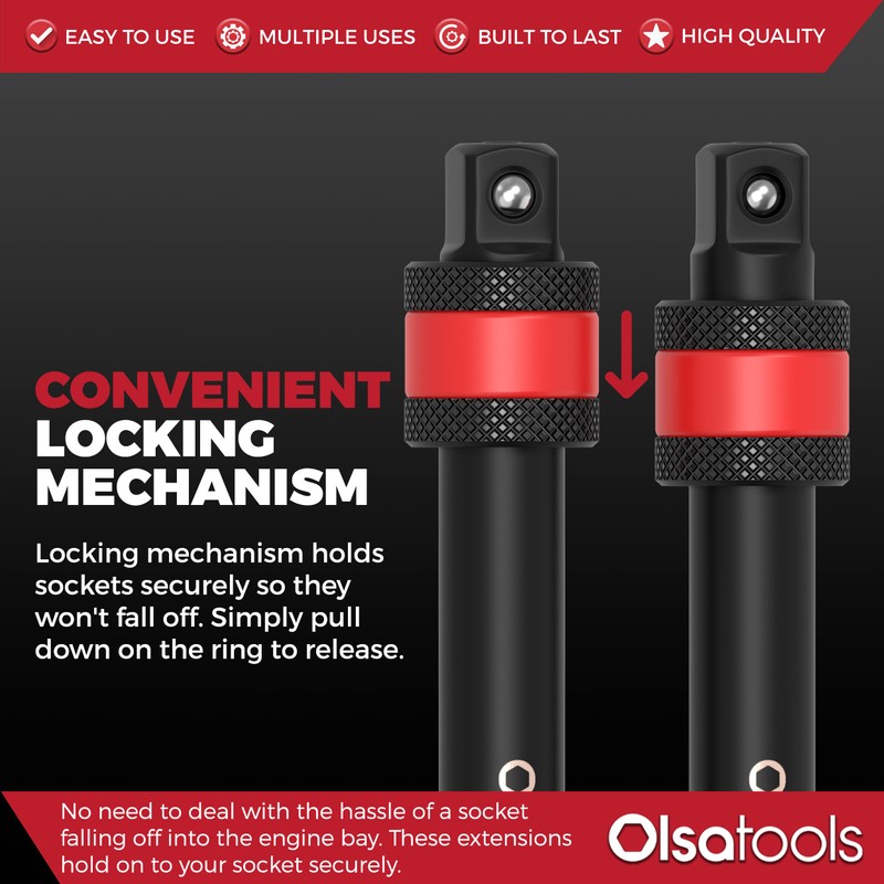 Olsa Tools Locking Impact Socket Bar | 1/2" Drive, 12"