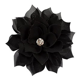 3 Inch Chiffon Dahlia Flower for Hair with Rhinestone ~ Funny Girl Designs (BLACK)