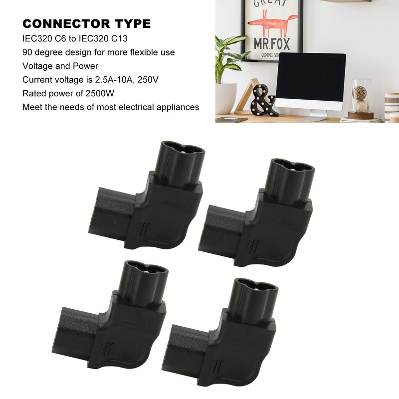IEC320 C6 to C13 Power Adapter 90 Degree 2.5A‑10A 250V